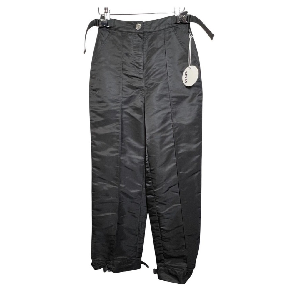 Staud Carlton Pant Black Nylon High Waist Straight Leg Trousers XS NEW